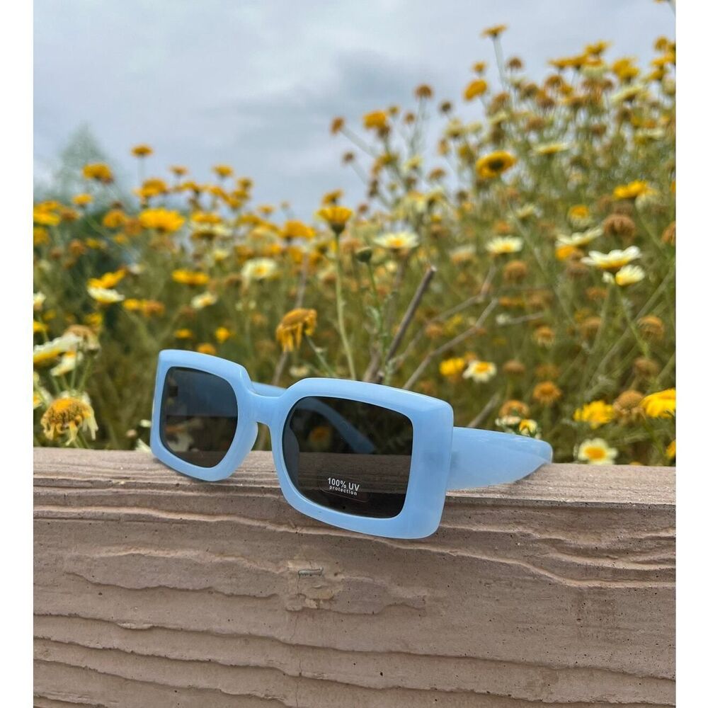 Sunglasses  Blue color smooth plain square light tint edc baddie  cottagecore - Picture 7 of 14